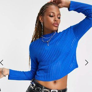 ASOS DESIGN sweater in sheer ladder rib stitch in blue